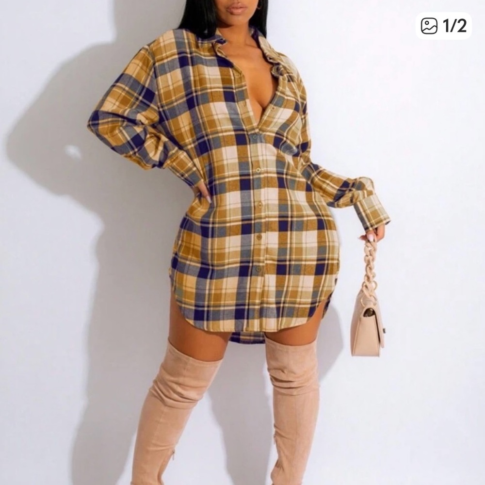 SHEIN Plaid Mini Dress in Yellow and Blue